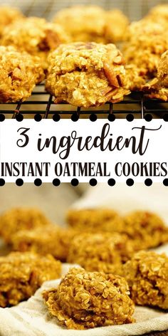 three ingredient instant oatmeal cookies on a cooling rack with text overlay