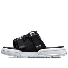 (WMNS) Li-Ning Fashion Slides 'Black White' AGAR014-1 Fashion Slides, Slide Sandals, Slides, Black White, Black And White, Sandals, White, Quick Saves, Black