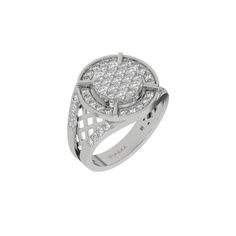 This dual-tone diamond signet ring is made from the finest solid gold and round brilliant cut diamonds. The ring has a cluster of round brilliant-cut diamonds in the centre with a metal rim surrounding it, followed by a halo of round diamond. The shank has a cut out pattern and two rows of round diamonds.Details: - Made to Order- Diamond Weight: 1.35 CT- No of Diamonds: 55- Diamond Type: Natural Diamond- Diamond Cut: Round - Diamond Clarity: SI - Diamond Color: G+- Setting Type: Prong- Metal Typ Fancy Color Diamond Ring, Diamond Signet Ring, Colored Diamond Rings, Halo Necklace, Halo Earrings, Halo Earrings Studs, Vs Diamond, Diamond Charm, Fancy Color Diamonds