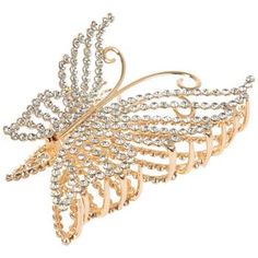 Dimensions: 4.13" H x 2.72" W x 1.75" D Material: Metal & Plastic Color: Gold & Clear Age Grade: 16+ Quantity: 1 Let a fluttering friend help you keep your hair in place by using this Rhinestone Butterfly Claw Hair Clip! This clip is shaped like a beautiful butterfly with elegant wings and curling antennae. The larger wings are lined with uniform teeth to securely stay in place, while the other wings are smaller to easily hold on to. Dazzling rhinestones decorate the wings for a standout shine. Butterfly Hair Clip, Claw Hair Clips, Butterfly Hair, The Wings, Christmas Fashion, Christmas Jewelry, Beautiful Butterflies, Hair Clip, Stocking Stuffers