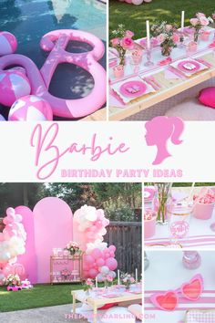 Pink party decorations for ideas on how to throw a Malibu Barbie Birthday Party for your little one Chic Barbie Birthday Party, Vintage Barbie Party Decorations, Barbie B Day Party, Barbie World Birthday Party, Pink Barbie Party Ideas, Barbie Viewing Party, Barbie Place Setting, Boho Barbie Party, Barbie Outdoor Party