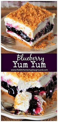 blueberry yum yum dessert on a plate with a fork