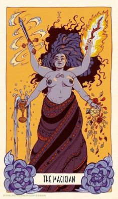 the magician tarot card with an image of a woman holding a wand in her hand