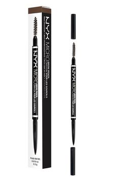 the pencil is thin, it comes with a spoolie, and the formula is dry, which helps with precision and a longer-lasting result. #refinery29 Eyebrows Pencil, Nyx Micro Brow Pencil, Eye Makeup Glitter, Micro Brow Pencil, Sparse Eyebrows, Beauty Products Drugstore, Brow Pencil, Beauty Stuff