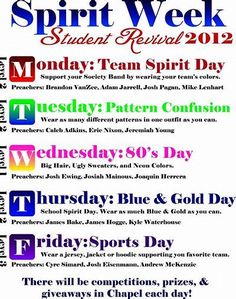 the spirit week poster is shown