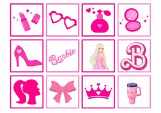 barbie princess party printables are shown in pink and purple colors, including the letter b