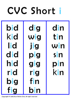 the cvc short i worksheet is shown with letters and numbers in it