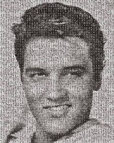 a black and white photo of a man with short hair wearing a shirt in front of a newspaper clipping