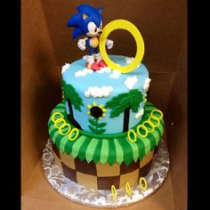 a sonic birthday cake is in a box