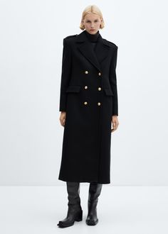 Double-breasted wool coat - Women | MANGO USA Hugo Boss Coat Women, Fall Winter Coat, Elegant Coats, Wool Coat Women, Checked Trousers, Long Coat Women, Trending Boots, Classic Coats, Fall Coat