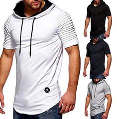 Men's Summer Hooded Short Sleeve T Shirt Minimalist Streetwear, Bodybuilding T Shirts, Streetwear Mens, Hooded Shirt, Mens Hooded, Hooded Tops, Short Sleeve T Shirt, Basic Tee, Hooded Pullover