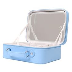 Cheap Blue Cosmetic Bag For Daily Use, Blue Rectangular Cosmetic Bag For Daily Use, Cheap Portable Blue Cosmetic Bag, Cheap Large-capacity Blue Cosmetic Bag, Blue Cosmetic Bag With Zipper For On-the-go, Magnifying Mirror, Cosmetic Organizer, Organiser Box, Blue Makeup