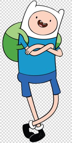 an image of finn from adventure time with his arms crossed and backpack around his neck