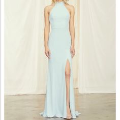 Size: 10 Color: Ice Length: Extra Length Wore Once! Dry Cleaned! Pastel Blue Bridesmaid Dress, Pastel Blue Bridesmaid, Amsale Bridesmaid Dresses, Light Blue Bridesmaid Dresses, Amsale Bridesmaid, Amsale Dress, Fall Bridesmaid Dresses, Designer Bridesmaid Dresses, Crepe Gown