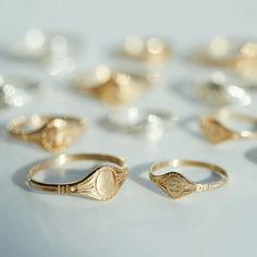 Engravable Baby Cygnet Ring in 14K Yellow Gold | Catbird Catbird Signet Ring, Signet Initial Ring, Promise Rings Gold Simple, Heirloom Jewelry Ideas, College Rings Womens, Dainty White Gold Ring, Pretty Jewellery Rings, Silver And Gold Rings Together, Cygnet Ring