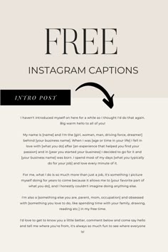 an email form with the text, free instagram captions and two arrows pointing in different directions