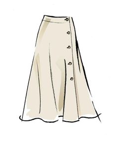 a white skirt with buttons on the front and side, drawn in pencil by hand