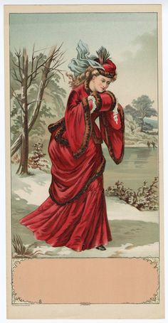 an old fashion illustration of a woman in red