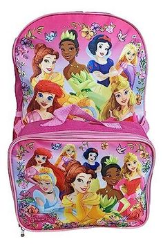 Disney Princess Backpack W/Detachable Lunch Box Zippered main compartment Side mesh pocket for water bottle or accessories backpack: 16''H x 12''W x 5''D Lunch Bag Size: 9 in(W) X 7.5 in(H) X 3.5 in(D) - Large Backpack, Size: ~16" x 12" x 5"; Lunch bag 9 in(W) X 7.5 in(H) X 3.5 in(D) Licensed Product SHIPPING - We offer FREE shipping on all orders! - We ship within 3 business days of payment, usually sooner - We use a selection of shipping services such as UPS, FedEx, USPS etc - We only ship to Barbie Stuff, Barbie Party, Shipping Services, Large Backpack, Kids Backpacks, Lunch Bag, Backpack Bags