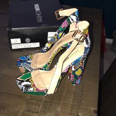 New In Box Never Worn Fashion Nova Platform Very Cute Didn’t Match Outfit As Expected Trendy Multicolor Wedge Heels, Trendy Multicolor Wrapped Heel, Pink Platforms, Black Chunky Heels, Black Platform Shoes, Fashion Nova Shoes, Gorgeous Heels, Ankle Heels, Platform Heels Chunky