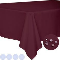 the table cloth is maroon and has four circles on it