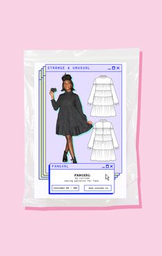 a paper doll wearing a black dress with ruffles on the bottom and sleeves