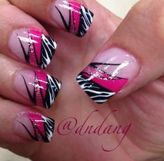 Pretty Pink Zebra Nails, Zebra Nail Art, Pretty Fingers, Nail Design Glitter, Sarah White, Pedi Ideas, Zebra Nails, Nails Arts