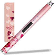 a pink pen with hearts and flowers on it