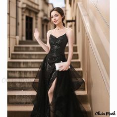 Olivia Mark - Black Sequin Formal Evening Dress for Artistic Performances, Proms, and Parties Skirt Wedding Dress, Evening Gala, Sequin Evening Gowns, Black Evening Gown, Designer Party Dresses, Banquet Dresses, Sequin Formal Dress, Formal Evening Dress, Evening Gowns Elegant