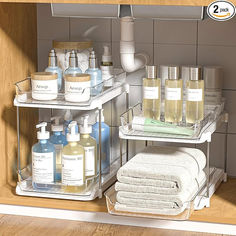 the shelves are filled with different types of personal care products