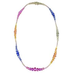 The Following Item we are offering is this Rare Important FANCY MULTI RAINBOW SAPPHIRE AND DIAMOND GOLD NECKLACE!!! Necklace consists of the Most Exquisite Shades of Rainbow Sapphires and Gorgeous Glittering Diamonds set in 18KT Gold!! Total Carat Weight approx 35CTS!!! This Magnificent Necklace is a Rare Sample Piece Comes New with Tags from a Private Manufacturer that sold to Important 5 Star Hotel and Fine Jewelry Stores. NWT Original Price $23,519. An Absolute Brilliant and Radiant Piece of Diamond Gold Necklace, Sapphire Diamond Necklace, Multi Coloured Necklaces, 5 Star Hotel, Rainbow Sapphires, Color Necklace, Gold Diamond Necklace, Star Hotel, Necklace Necklace