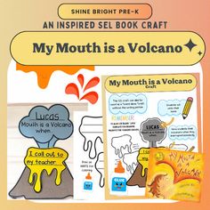 an illustrated book cover for my mouth is a volcano with pictures of volcanos on it