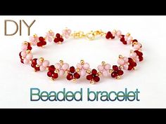 the beaded bracelet is made with red and pink beads