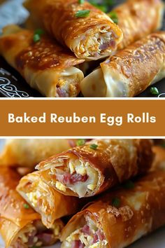 baked reuben egg rolls on a plate