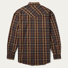 This flannel western shirt is crafted from high-quality brushed cotton twill that’s been garment washed for a soft feel that will only improve over time. Its authentic details include a single-point curved back yoke, a spread collar with collar stays, subtle Stetson embroidery on the chest and right cuff placket, a classic snap front and three-snap cuffs. Cut in our original fit for a traditional silhouette that allows for freedom of movement. 1 Point Curved Back Yoke Spread Collar With Collar S Western Style Plaid Flannel Shirt For Ranch, Western Style Cotton Flannel Shirt For Rodeo, Fall Cotton Flannel Shirt For Rodeo, Western Cotton Flannel Shirt For Fall, Cotton Shirt For Rodeo In Fall, Country Style Cotton Shirt For Fall, Western Brown Cotton Shirt, Western Style Brown Cotton Shirt, Cut Tees