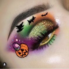 Halloween Eyeshadow Ideas, Makeup Ideas Bright, Jackolantern Makeup, Halloween Eyeshadow Looks, Halloween Eye Makeup Looks, Halloween Eye Makeup Ideas, Creative Halloween Makeup Looks, Glam Halloween Makeup