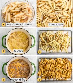 the steps to make french fries are shown