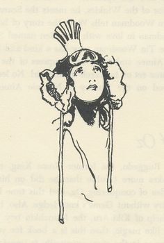 a drawing of a woman wearing a headdress and holding a stick in her hand