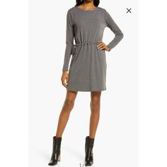 Nwt Charles Henry Long Sleeve Knit Dress Charcoal M (1197) - Size: Medium - Length: 34 " / Chest (Pit To Pit): 20" / Waist: 14.5" - Color: Dark Gray - Material: 70% Polyester / 26% Rayon / 4% Spandex - Condition: New With Tags Gray Knit Dress For Fall, Charles Henry, Rayon Pants, Long Sleeve Knit Dress, Ribbed Knit Dress, Long Sleeve Sweater Dress, Pajama Shirt, Dress Shapes, Gray Dress