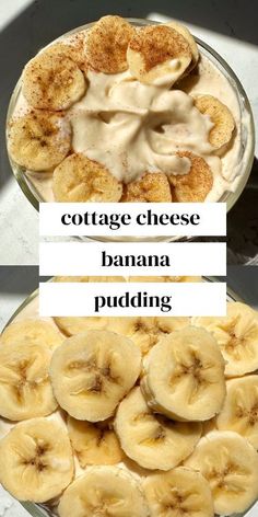 banana pudding with cottage cheese and bananas in the bottom, on top of each other