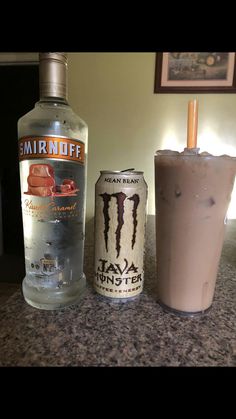 two drinks sitting next to each other on a counter