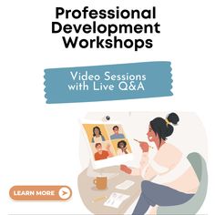 a woman sitting at a desk in front of a computer with the words professional development workshop