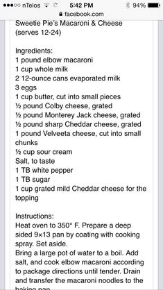 an iphone screen showing the instructions for how to make macaroni and cheeses