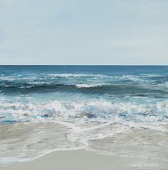 an oil painting of waves crashing on the beach