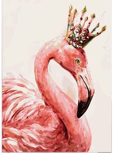 a painting of a flamingo with a crown on it's head is shown