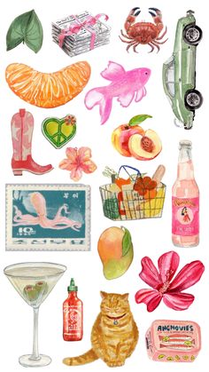 an image of various items that are in watercolor