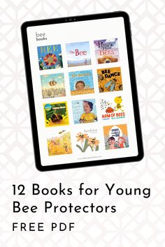 an ipad with the text 12 books for young bee protectors