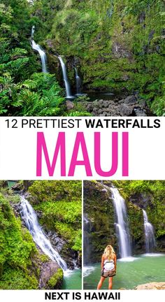 two pictures with the words, 12 prettiest waterfalls in mau next to a waterfall