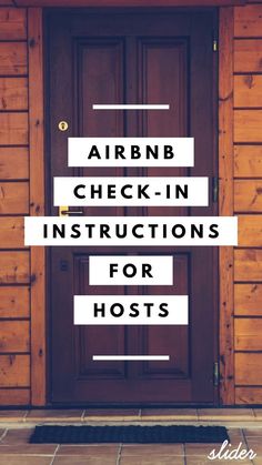 the words arnb check - in instructions for hosts are overlaid with images of wooden doors