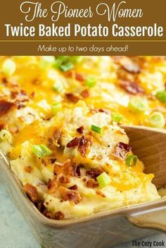 a casserole dish with bacon, cheese and green onions in it is shown